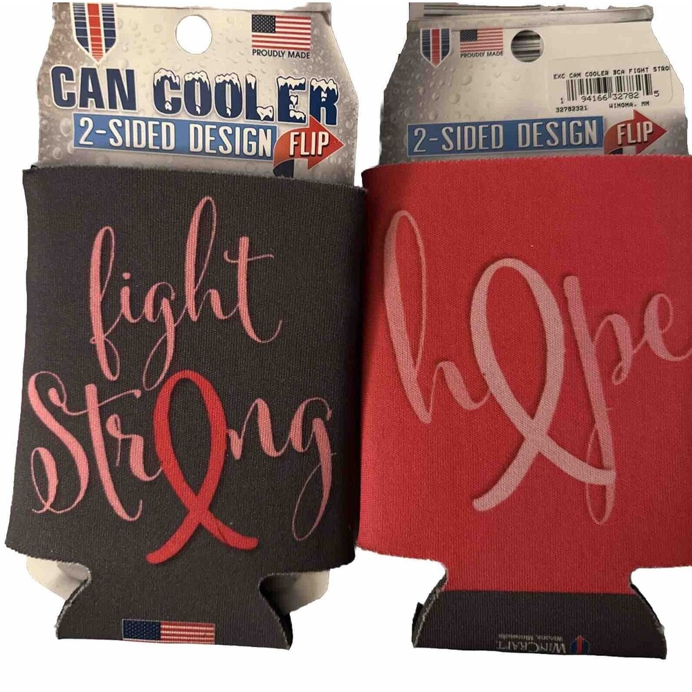 Breast Cancer Cosy 2-Sided Hope Koozy Can Cooler USA Pink Ribbon Fundraiser NEW